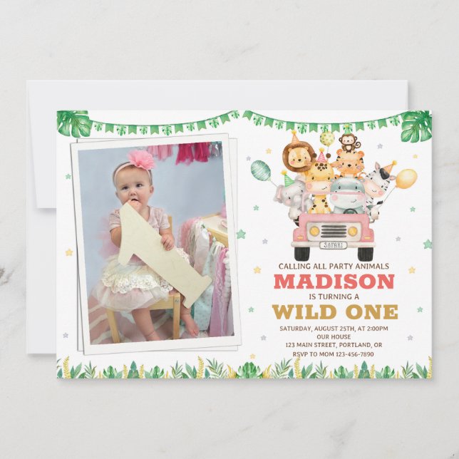 Foto Safari Convite de aniversário Wild one Girl (Frente)