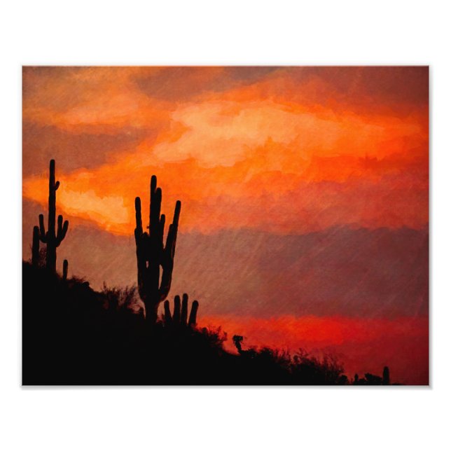 Foto Saguaro Cactus Silhout Arizona Vermelho Sunset (Frente)