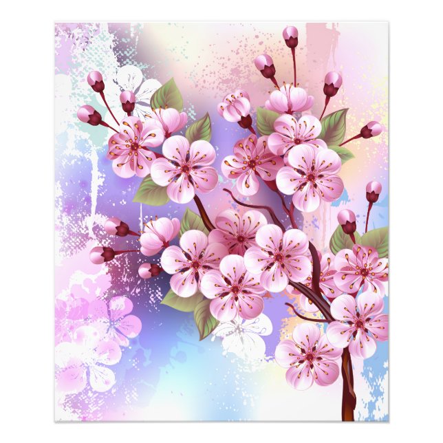 Foto Sakura rosa no fundo da pintura (Frente)