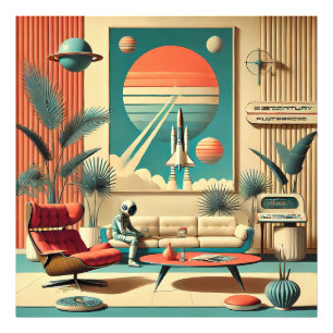 Foto Sala de estar familiar da era espacial futurista a
