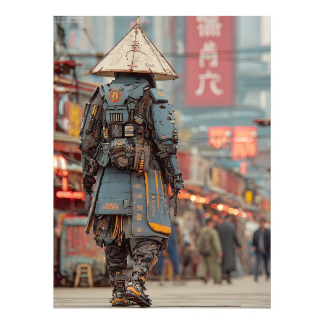 Foto Samurai Ciborgue Mecha Chapéu Cônico (Frente)
