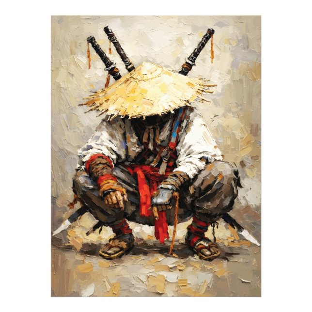Foto Samurai Resting Palette Knife Orange Impasto (Frente)