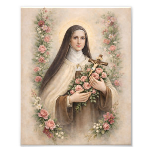 Foto Santa Teresa de Lisieux com Rosas Católico Vintage