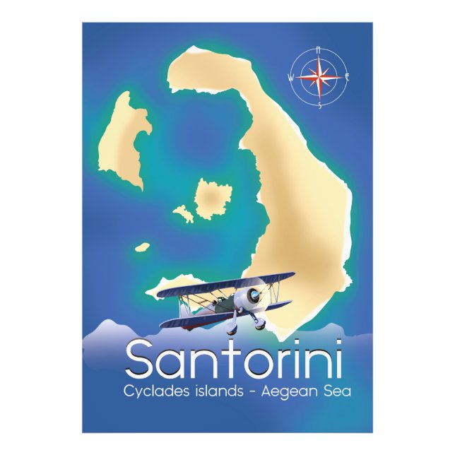 Foto Santorini ilhas Cíclades mapa do Mar Egeu (Frente)