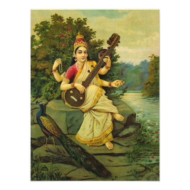 Foto Saraswati, Deusa da Música por Raja Ravi Varma (Frente)