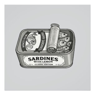 Foto Sardinhas Enlatadas Vintage em Preto e Branco