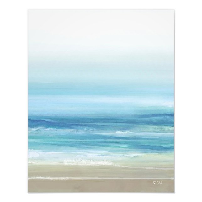 Foto Sea Blue Watercolor Ocean Waves Coaster Beach (Frente)