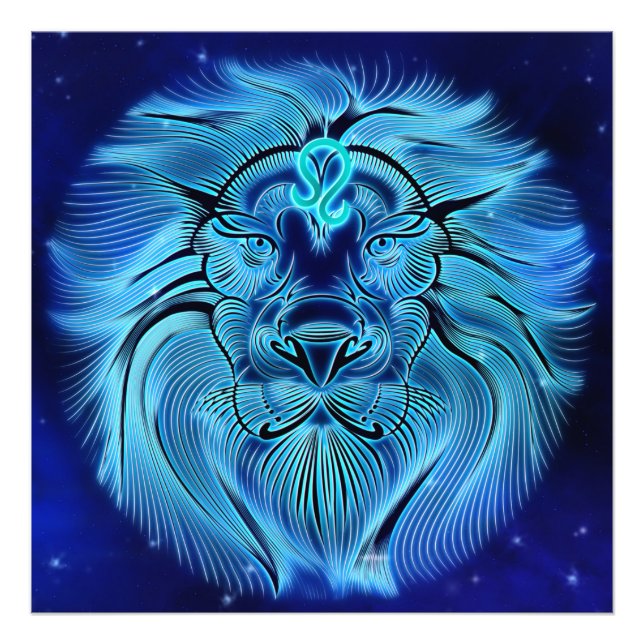 Foto Seja um rei, seja um leão, azul, sinal zodiótico (Frente)