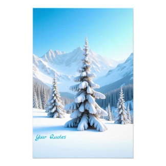 Foto Serene Snowy Mountain Landscape & Winter Pine Tree