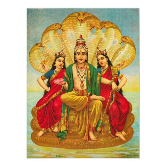 Foto Sesha Narayana, Rei de Nagas, por Raja Ravi Varma (Frente)