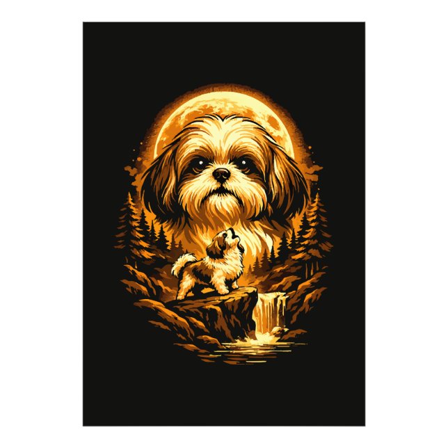 Foto Shih Tzu Uivando para a Lua Cachorro Engraçado (Frente)