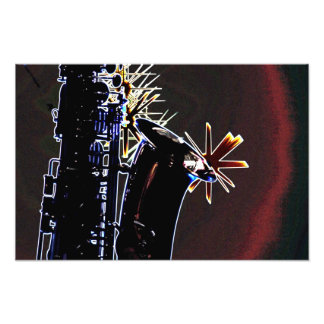 Foto Silhouette Saxofone com Estrelas Impressão