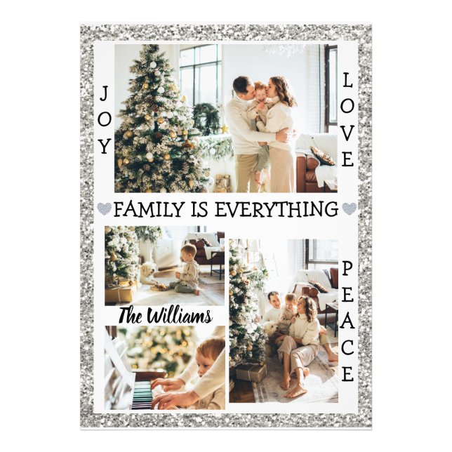 Foto Silver Glitter Joy Love Peace Family Name & Photo (Frente)