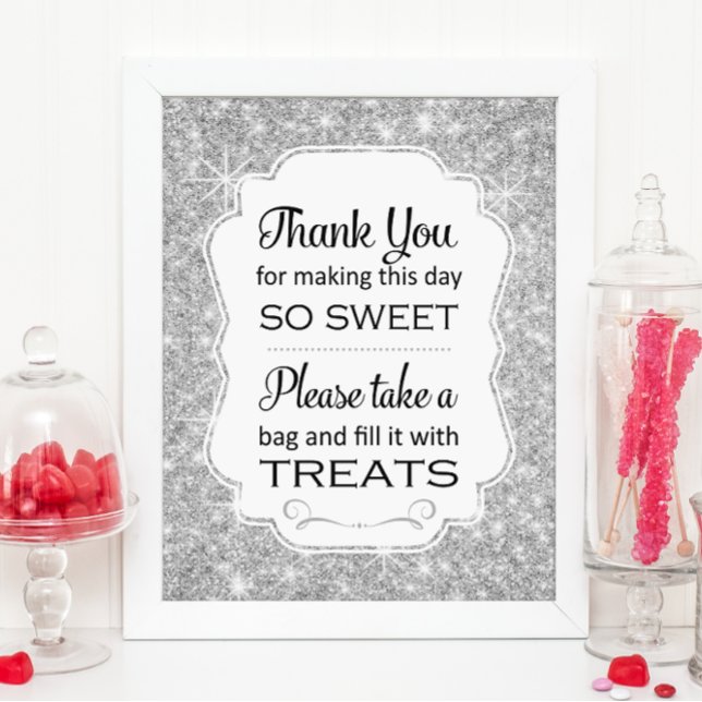 Foto Silver Sparkle Candy Buffet Bridal Shower Sign (Criador carregado)