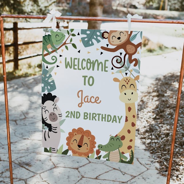 Foto Símbolo de Boas-vindas do Frei Selvagem Moderno Sa (Boys Safari Welcome Sign, Wild Safari Welcome Birthday Party Poster, Jungle Animals Welcome Sign)