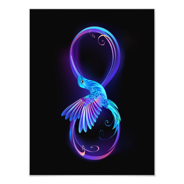 Foto Símbolo Neon Infinity com Hummingbird brilhante (Frente)