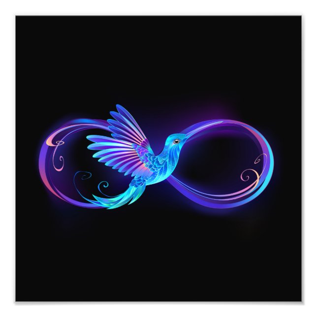 Foto Símbolo Neon Infinity com Hummingbird brilhante (Frente)