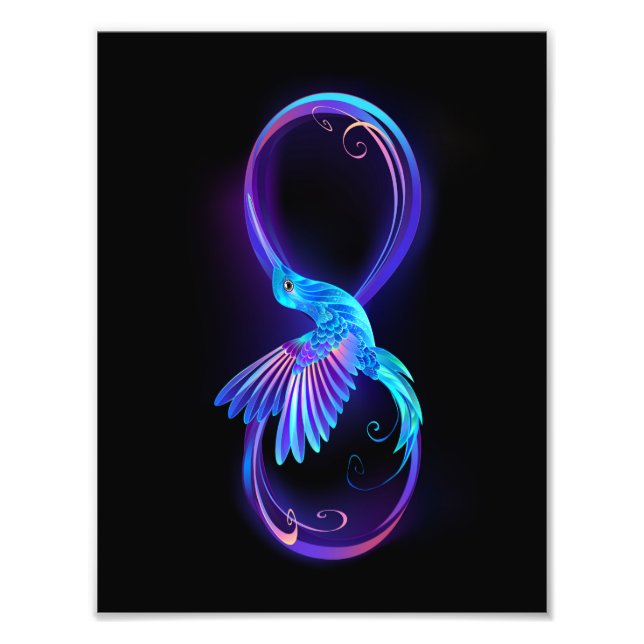 Foto Símbolo Neon Infinity com Hummingbird brilhante (Frente)