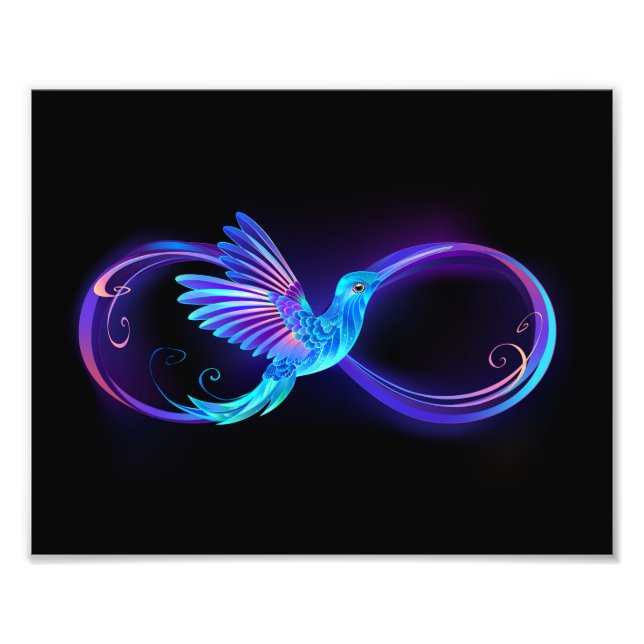 Foto Símbolo Neon Infinity com Hummingbird brilhante (Frente)