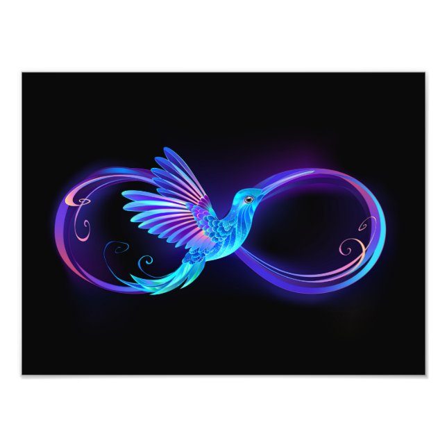 Foto Símbolo Neon Infinity com Hummingbird brilhante (Frente)