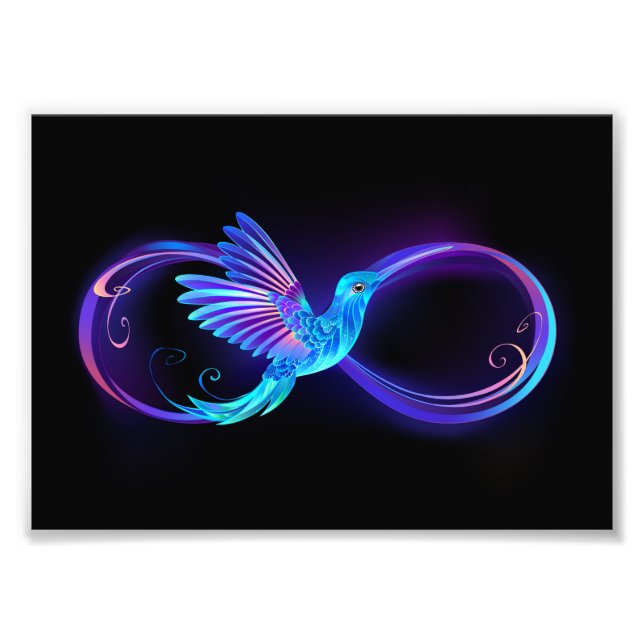 Foto Símbolo Neon Infinity com Hummingbird brilhante (Frente)