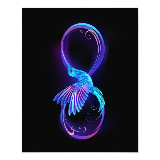 Foto Símbolo Neon Infinity com Hummingbird brilhante (Frente)