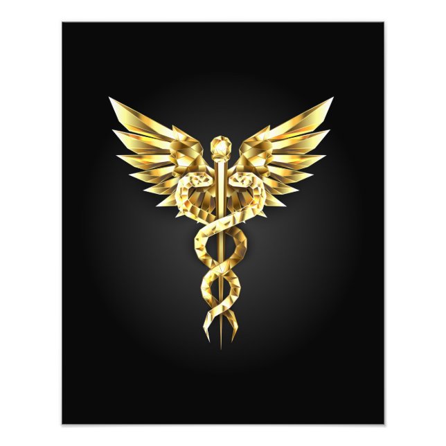 Foto Símbolo Poligonal Dourado Caduceus (Frente)