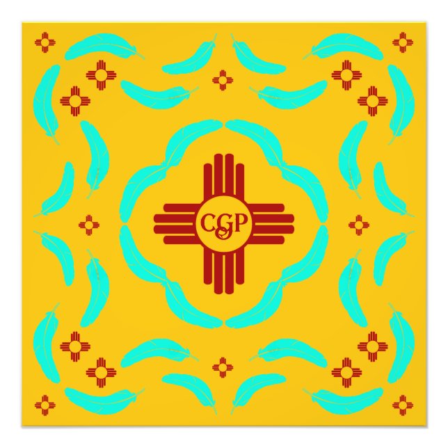 Foto Símbolos Red Zia Penas Turquesas do Novo México (Frente)