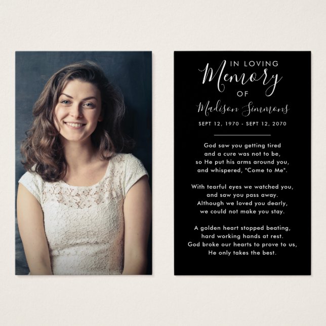 Foto Simpatia Funeral Memorial Black Prayer Cards (Frente & Verso)