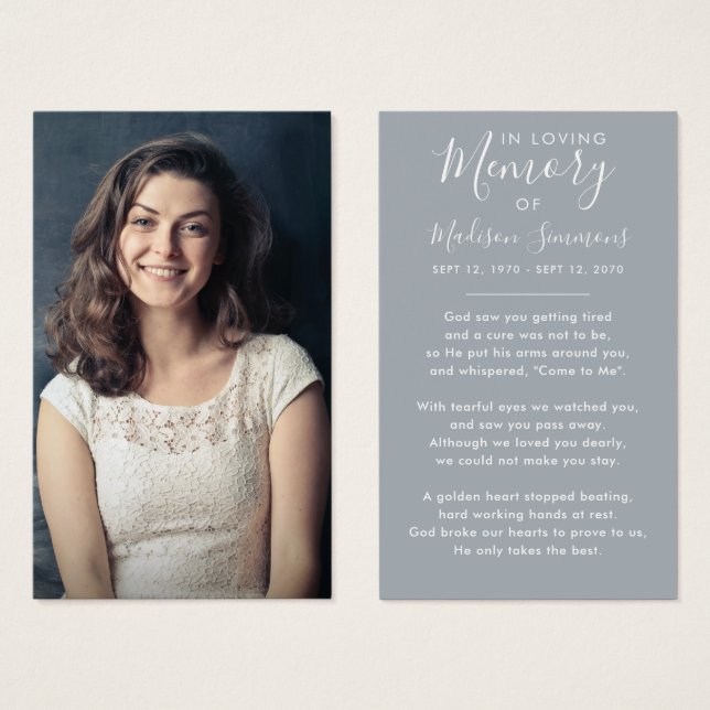 Foto Simpatia Funeral Memorial Cinza Prayer Card (Frente & Verso)