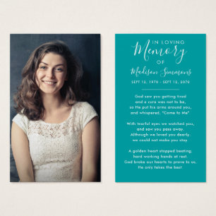 Foto Simpatia Funeral Memorial Teal Prayer Card