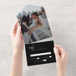 Foto simples de casamento preto moderno sem menu