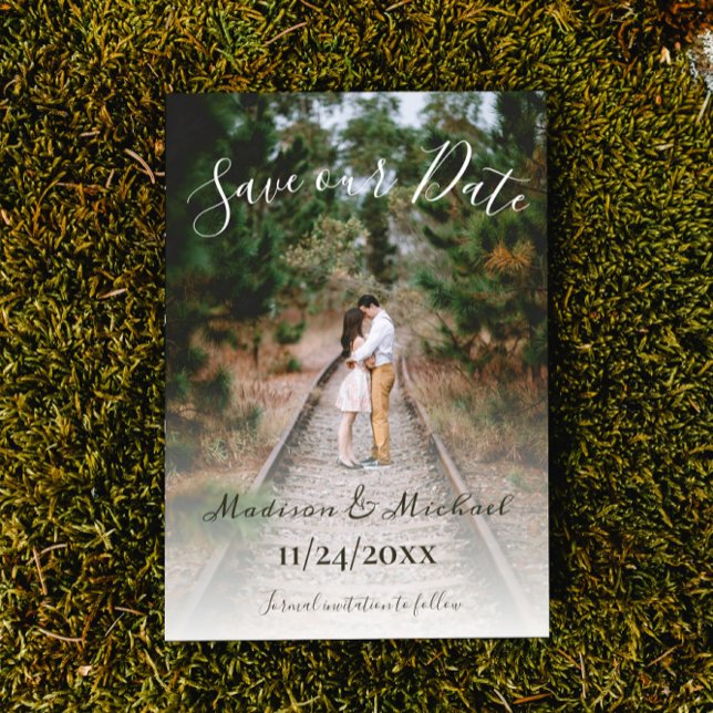 Foto Simples Elegante Salvar O Anúncio De Data (Simple Elegant Photo Save the Date Wedding Announcement
)