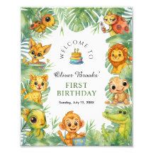 Sinal de Aniversário de 1 Ano Wild One Jungle Safa