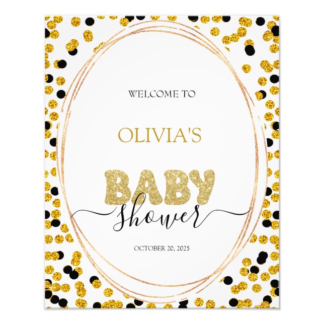 Foto Sinal de boas-vindas chá de fraldas de pontos negr (Frente)