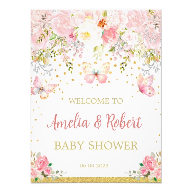 Foto Sinal de boas-vindas da borboleta rosa (Frente)