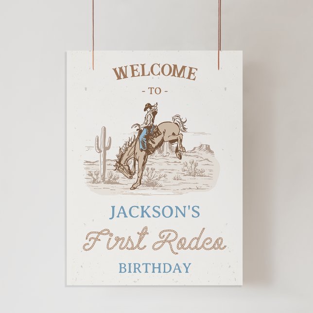 Foto Sinal de boas-vindas do primeiro aniversario Rodeo (Boys First Rodeo 1st Birthday Welcome Sign, Cowboy 1st Birthday Welcome Poster, Western Themed Rodeo)