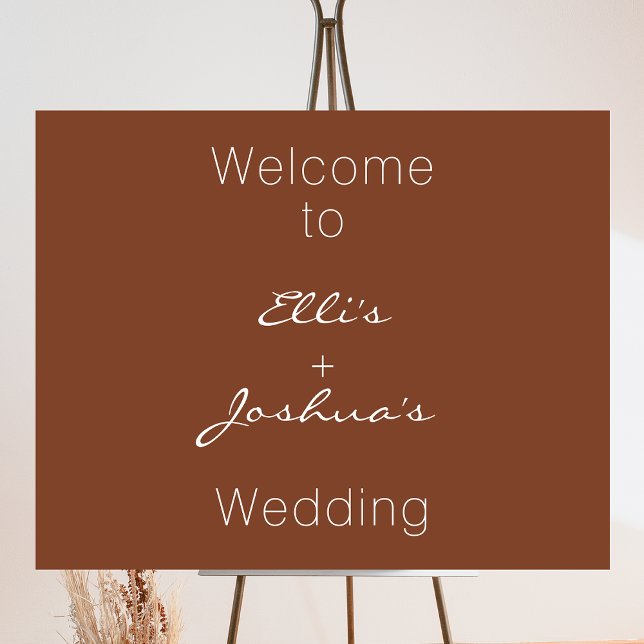 Foto Sinal de boas-vindas do Terracotta Minimalista (Terracotta colored minimalist wedding welcome sign.)