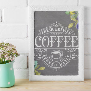 Foto Sinal de Café Renovado Rustic Floral Chalkboard