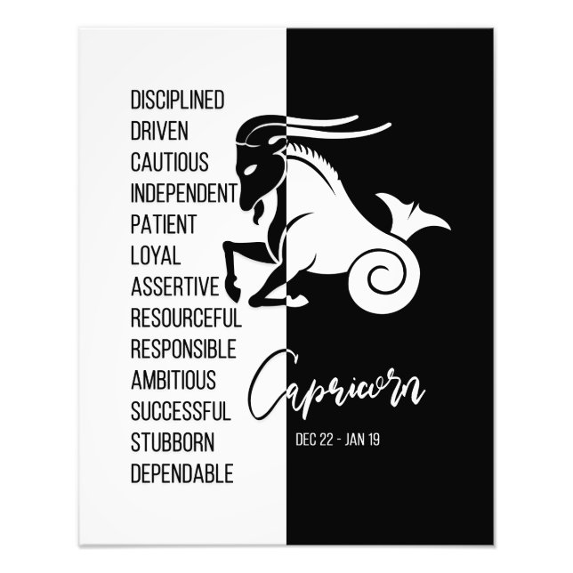 Foto Sinal de Capricórnio, Poster Preto e Branco (Frente)