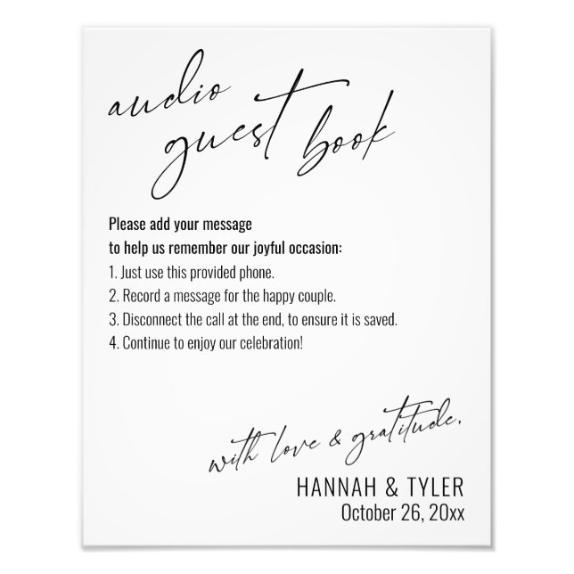 Foto Sinal de Catálogo de Convidados de Áudio Elegante  (Frente)