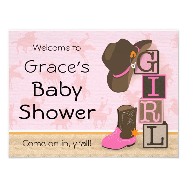 Foto Sinal de Chá de fraldas de Cowgirl Ocidental (Frente)