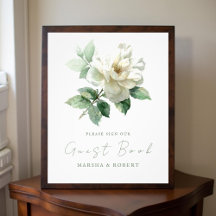 Sinal de Livro de Visitas de Casamento Rosa Branca