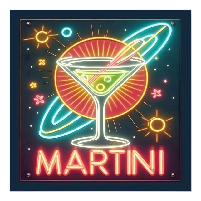 Foto Sinal de Neon Martini de Meados do Século  (Frente)