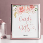 Foto Sinal de presentes e cartões cor-de-rosa e Dourado<br><div class="desc">Uma Menina Doce Está A Caminho! Celebre a chegada iminente do seu novo pacote de alegria com meu pincel chico e cartões de chá de fraldas floral cor-de-água rosa e o sinal de presentes. Apresentando lindas flores pinceladas e cor-de-água rosa. Personalize este convite alegre com os detalhes do seu partido...</div>