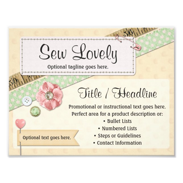 Foto Sinalização Publicitária de Costura, Botões e Fita (Frente)