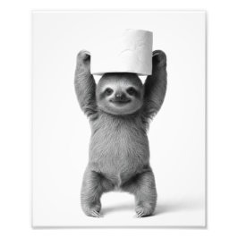 Foto Smiling Sloth Triumphantly Lifts Toilet Paper Roll
