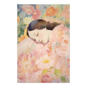 Foto Sonhando em Flor - Mulher Adormecida em Aquarela