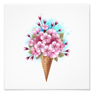 Foto Sorvete Waffle Rosa Sakura Cone