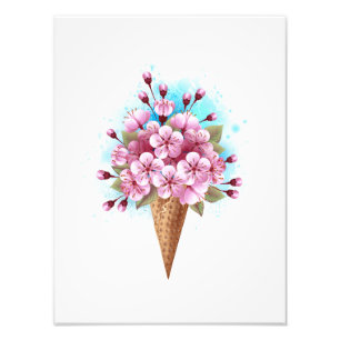 Foto Sorvete Waffle Rosa Sakura Cone